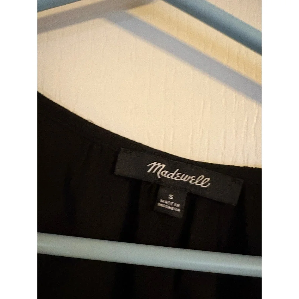 Madewell Black Button Front Peplum‎ Top V-Neck Short Puff Sleeve Blouse Small